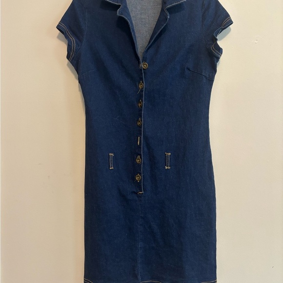 Y2K Short Sleeve Denim Button-Up Mini Dress - Picture 1 of 6
